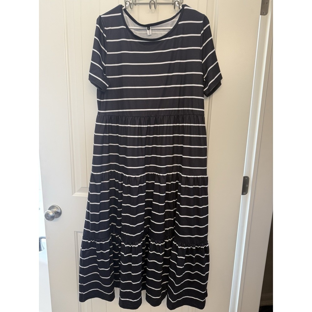 Black & White Striped Maxi Dress - Classic Tiered Design